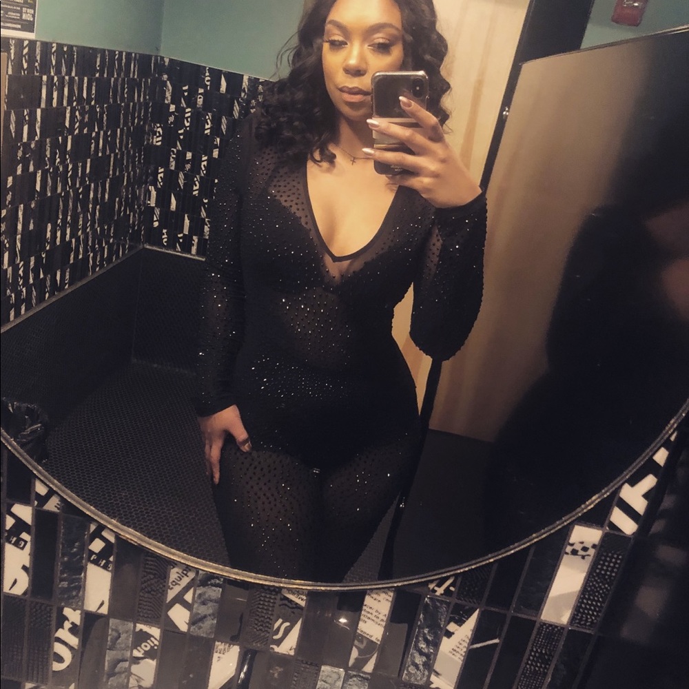 Sheer Black Sequin Jumpsuit
